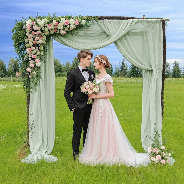 1 pieza Tela de arco de boda gris-verde, tamaño 75cm/160cm X 600cm/800cm, cortina de fondo transparente, adecuada para ceremonia de boda, decoración de techo de fiesta - Gris verde - Añade 7