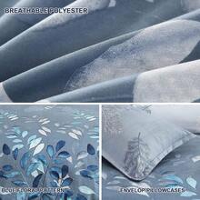 3PCS Soft Blue Branches Leaves Pattern Duvet Cover Bedding Set Queen King Size With 2 Pillowcases Gift Blue Leaf Quilt Cover Set, Cozy Bed For Warm Fall & Festive Xmas Bedroom Decor, Soft & Stylish Bedding Collection - Dark Blue - 查看 5