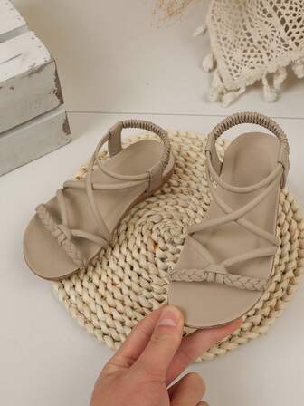 1 Pair Retro Open Toe Sandals For Kids, Summer New Fashion Breathable Slip-On Beach Shoes, Soft Non-Slip Sole