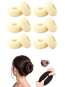 12pcs Women Braided Bun Maker, 2pcs Medium Ponytail Shaper Solid Hair Donut Bun Maker, Circular Bun Maker, Chignon Maker, Hair Accessories - Multicolor - View 11