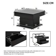 70*70*45cm Geometrischer Kaffeetish,Obere Tischplatte 360° Frei Drehbar,Anhebbarer Couchtisch Mit 1 Schublade,Hochglänzende Wohnzimmertisch Mit Verstecktem Stauraum, Sofatisch,Beistelltisch,Weiß - Black + Particle Board - View 2