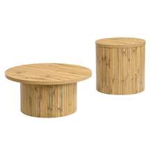 Coffee Table, Double Round Table, Side Table With Natural Wood Slats. Multifunctional Table For Living Room. - Natural Color - View 8