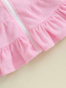 Vestido con capucha para niña, color liso, con volantes, cremallera, mangas largas, para playa, ropa de primavera para bebé - Rosa - Ver 7