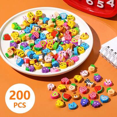 Mini Erasers, 200 Pieces, Erasers, Cute, Fruit Animal Pencil Erasers, Pencil Erasers, School Stationery For Household, School, And Business Events