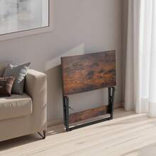 Beistelltisch Kaffeetisch klappbar mit Metallrahmen & verstellbaren Füßen, C-förmiger Couchtisch für Wohnzimmer Schlafzimmer Büro 60 x 37 x 70 cm TV-Tablett, Sofatisch Braun und Schwarz - 24 Zoll - Übersicht 1