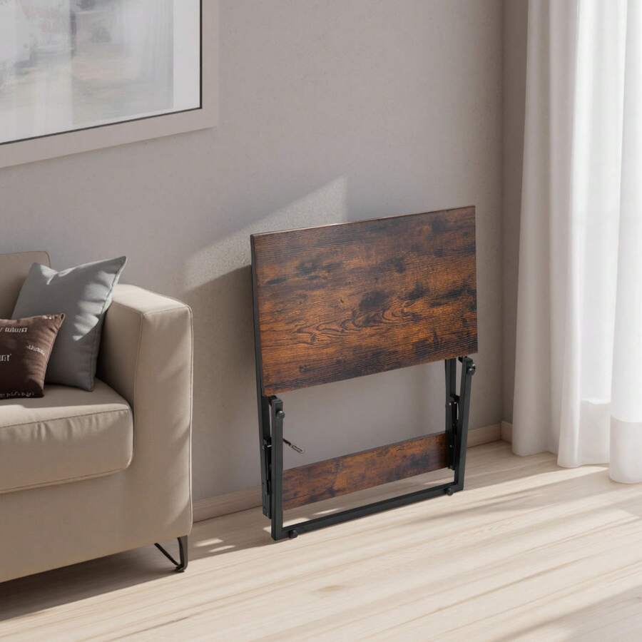 Beistelltisch Kaffeetisch klappbar mit Metallrahmen & verstellbaren Füßen, C-förmiger Couchtisch für Wohnzimmer Schlafzimmer Büro 60 x 37 x 70 cm TV-Tablett, Sofatisch Braun und Schwarz - 24 Zoll - Übersicht 1