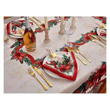 Poinsettia Tablecloth 52x52 - Christmas Fabric Tablecloth For Holiday Dining, Xmas Decor, Winter Table Setting, Square Table Cover - Multiwarna 48 - View 3