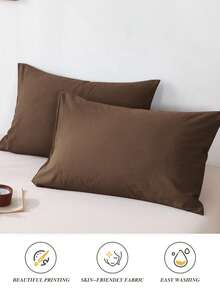 2pcs Coffee Brown, New Year Autumn/Winter Color Palette, Solid Color Japanese Minimalist Style, Super Soft & Breathable, Suitable For All Seasons, Minimalist Fashion, Casual Daily Use, Men's Dorm Room All Season, Pillowcase, Excluding Pillow Insert, Bedding, Hotel Supplies, Home Goods, Japanese Size: Twin, Full, Queen, King - Coffee Brown - View 2
