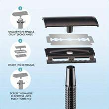 Maquinilla de afeitar manual de doble filo de acero inoxidable para hombres, mango antideslizante y duradero, reemplazo rápido de cuchillas tipo mariposa, incluye estuche para almacenar las cuchillas - Plateado - Ver 8