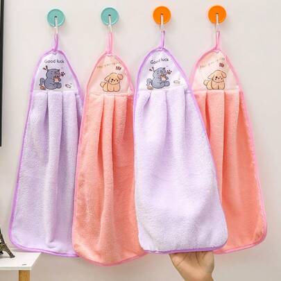 Hanging Cartoon Hand Towel, Coral Fleece Thick Absorbent Non-Smelly Hand Drying Cloth, Gift