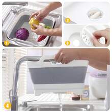 Collapsible Wash Basin With Drain Plug 2.4 Gallon 9L Collapsible Dish Basin Portable Bottle Washing Basin For Baby Bottles Vegetable Washing RV Camping - 灰色的 - 查看 5