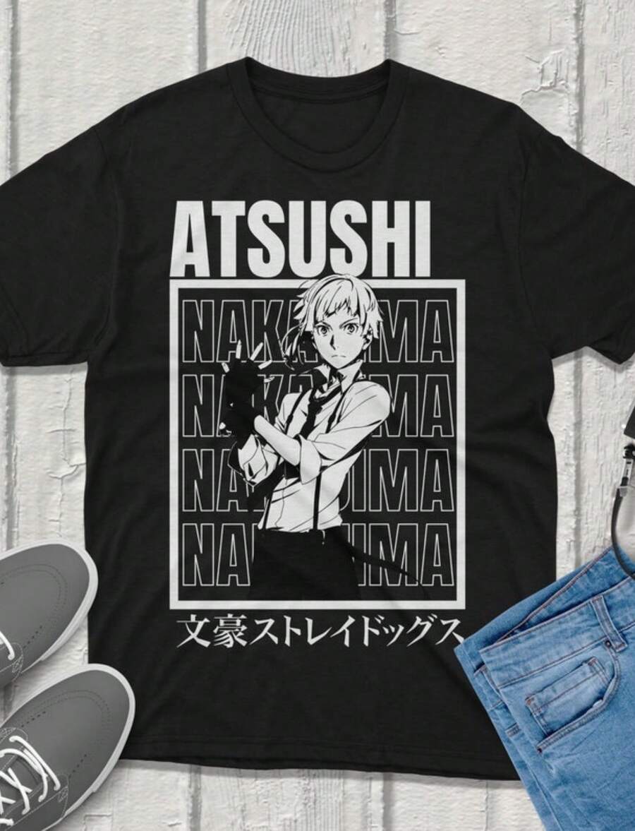 Aushi Bungou Stray Dogs T-Shirt Anime Vintage Streetwear Premium Quality Rel Featuring Your Fa - 黑色 - 查看 1