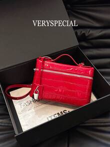 1 件女士高品质纯色 PU 压花编织格子小手提包，女士手提包带手柄，斜挎包，编织手提包，时尚简约优雅多功能经典编织 PU 材质黑色包带金属锁装饰，适合通勤、办公室、约会、日常购物、下午茶等场合 - 彩色 - 查看 17