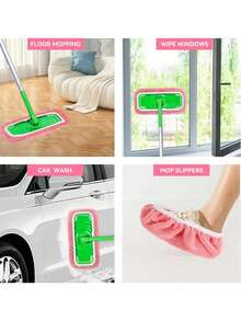 Miếng lau nhà siêu thấm hút, có thể tái sử dụng, làm từ sợi polyester, thích hợp cho cả lau sàn khô và ướt, dễ dàng thay thế miếng lau, dùng trong gia đình, lau khô và ướt | Miếng lau kết nối | Khăn lau, cây lau nhà - Nhiều màu - Xem 6