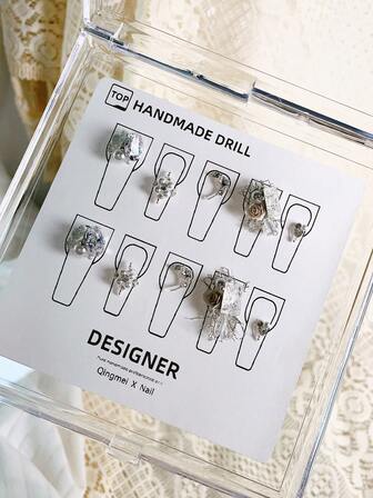 1 Box 10pcs Crystal Rhinestone Nail Art Decorations, Stick-On Nail Jewelry Accessories