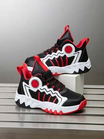 1双儿童篮球鞋户外运动鞋休闲鞋，舒适新款时尚撞色透气网面男童运动鞋