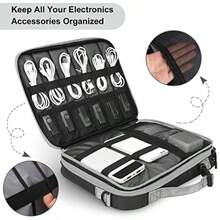 Black Double Layer Travel Cable Organizer Bag Storage Compatible With Switch Electronic Bag For 11.6 Laptop Table Gray - As Pic - View 5