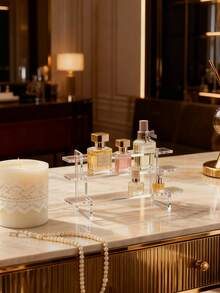 1pc Acrylic Display Stand, 3-Tier Stepped Tabletop Organizer Rack For Collectibles, Blind Boxes, Perfume, Jewelry - Transparent - View 5