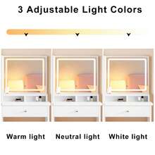 Vanity Desk Set With LED Lighted Mirror, 5 Drawers Makeup Vanity With Stool And Open Shelves, Vanity Mirror 3 Color Lighting Modes Adjustable For Bedroom, White - View 3