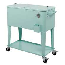 80QT Rolling Outdoor Patio Cooler Cart On Wheels Portable Ice Chest With Shelf - 預設 - 查看 2