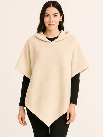 Capa peluche graba¡da trencita bonita hermosa mañanita Poncho Capa larga asimétrica informal para mujer con capucha y cordón ajustable de moda para mujer