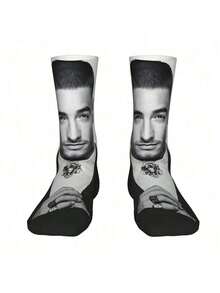Maluma Men'S Fashion Socks - Black & White Contrast Design With Bold "MALUMA" Print, Comfortable Polyester Blend, Perfect For Casual Attire, Home & Outings, Stylish And Durable, Everyday Socks | Bold Print Socks | Knit Construction, Cute Socks - 3件套 - 查看 1