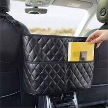 Large Capacity Car Seat Back Storage Bag - Faux Leather Mesh Organizer Bag With Hanging Device, Lightweight Car Interior Accessory, Essential For Women's Travel & Dorm Organization, Autumn Decor - Multicolor - View 4