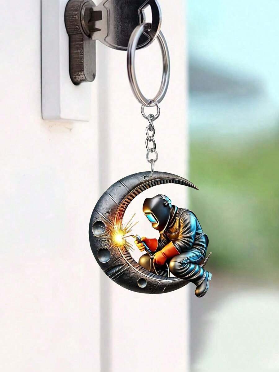 1pc 2D Acrylic Welded Keychain, Suitable For Car Keys, Phones, Bags, Wallets Decoration - Multicolor - View 1
