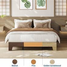 Queen 10 Inch Nogal natural Cama tipo plataforma de madera con base de láminas, sin box spring, fácil de armar, estilo minimalista para recámara - Marrón - Ver 4