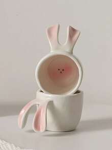 1 pieza Taza de cerámica con diseño de conejo lindo, taza de café de diseño creativo de nicho, taza de desayuno con orejas de conejo Kawaii, rosa y blanco, adecuada para todas las estaciones y escenarios del hogar - Multicolor - Ver 7