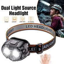 1pc Powerful LED Sensor Headlamp Bright Fishing Headlight Rechargeable Head Lamp With Battery Emergency Camping Head Flashlight