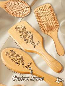 Customized Name, Personalized Wooden Air Cushion Comb Mini Air Cushion Comb Cute Cartoon Small Wooden Comb Massage Comb Anti-Static Straight Hair Curly Hair Wooden Comb - Multicolor - View 8
