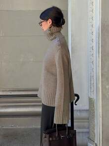 Women's Solid-Color Tops, Long-Sleeved Button Detail Pullover Sweater, Casual Streetwear, Popular In Autumn And Winter, Versatile For All Occasions, Work,Thanksgiving,Christmas Sweater