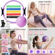 NEWKIBOU Kit de Pilates en Casa con Aro Pilates 15Pulgada/38CM, 5 Bandas de Resistencia,Bola de Pilates 25cm y 2 Pares Calcetines Yoga - Pilates Equipment for Toning Arms and Thighs(Púrpura) - Multicolor - Ver 1