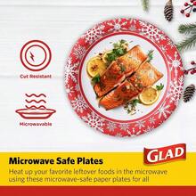 Glad - Platos de papel desechables con diseño de copo de nieve rojo navideño resistentes aptos para microondas 10 pulgadas 20 unidades - rojo - Ver 4