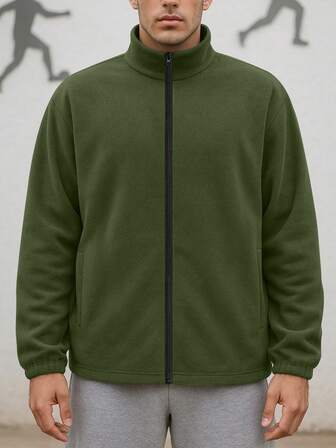 Men's Fleece Zip-Up Stand Collar Jacket - Versatile Outerwear For Skiing, Hiking, Camping, And Daily Cold Weather Commutes,Winter,Skiing