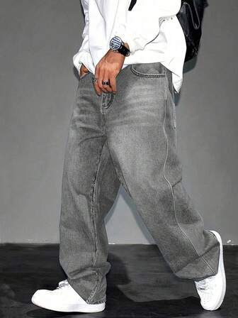 BAZR Men's Straight Leg Jeans, Cotton, Washed, Casual, Streetwear, Versatile, Essential Men's Denim Pants