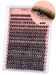 MEM 320/270片/套 单簇假睫毛，D型卷翘，9-16毫米宽睫毛柄，DIY睫毛嫁接，自然浓密，可重复使用，单簇假睫毛嫁接套装，适合居家或户外使用，适用于日常生活、婚礼、约会、派对、音乐节、春季、旅行等各种场合。 - D - 查看 16