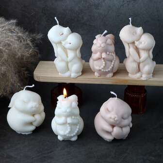 1 st söt påskhare silikonform med gosande, kramar och håller bollen, pärlmönster, hållbar, enkel att urgjuta för gör-det-själv-ljus, gipskonst, heminredning, festpyssel