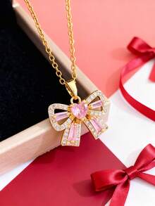 1 Stück elegante Schleifenkette, leichte luxuriöse Nischen-Halskette aus Titan-Stahl, vielseitiges Accessoire für Frauen - Einheitsgröße - Übersicht 1