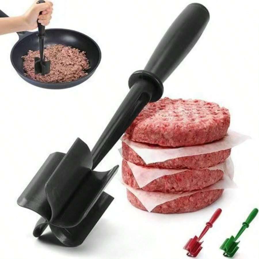 1pc Black Meat Grinder Kitchen Accessory, Heat-Resistant Nylon Handheld Hamburger Meat Masher, Beef Mincer, Non-Stick Mixing Chopper, Potato Masher Tool - Multicolor - View 1