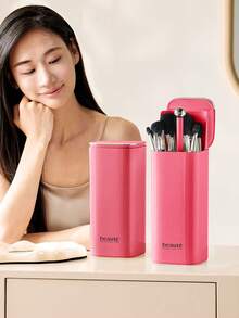 1pc Makeup Brush Storage Box Automatic Lifting Eye Shadow Brush Powder Blusher Powder Brush Advanced Desktop Press Brush Bucket - Multicolor - View 10