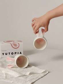 1 pieza Taza de cerámica con diseño de conejo lindo, taza de café de diseño creativo de nicho, taza de desayuno con orejas de conejo Kawaii, rosa y blanco, adecuada para todas las estaciones y escenarios del hogar - Multicolor - Ver 5