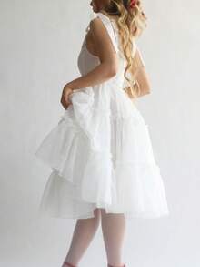 Elegant Tulle Cocktail Dress With Voluminous Skirt – Perfect For Graduations, Adult Ceremonies  Artsy Galas - trắng - Xem 3