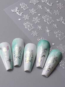 4 pezzi Adesivi per unghie natalizi e invernali, con fiocchi rossi, nastri, fiocchi di neve, omini di pan di zenzero, stelle e pois. Decorazioni per unghie 3D autoadesive fai-da-te, design cromato per manicure - Multicolore - Visualizzare 5