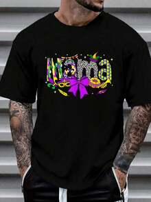 100% Cotton Mama Coquette Bow Mardi Gras Women Mom Mother Carnival T-Shirt Men's Summer Vacation Soft Tee Relaxed Fit Classic Comfort Tops Printing Shirt - Black - View 1