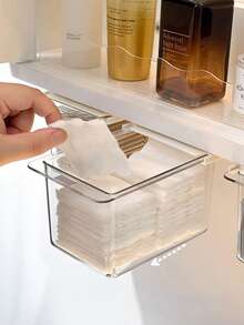 1个抽屉收纳盒，透明浴室棉签和棉垫收纳盒，拉出式浴室柜收纳盒