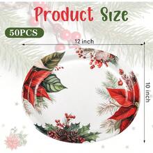 50 platos de papel de Navidad platos ovalados de flores de pascua de Navidad resistentes platos de fiesta de Navidad bandeja desechable para servir para fiestas de Navidad 10 x 12 pulgadas - PlatosovaladosdefloresdePascuadeNavidad - Ver 3