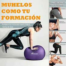NEWKIBOU Pelota de Pilates (Fitball Anti-Burst) 25cm, 55cm, 65cm, 75cm - Pelota de Ejercicio para Yoga, Embarazo, Abdominales y Ejercicios Básicos - Incluye Bomba de Aire - 55CM-Púrpura - Ver 2
