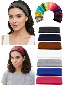 1条男女通用弹力宽发带，柔软吸湿运动发带，适合瑜伽、跑步、健身等运动，长短发皆宜，休闲街头风，涤纶材质，四季皆宜，秋冬季发带，女士度假装扮发饰，优雅围巾，女士头巾，柔软头巾 - 彩色 - 查看 13